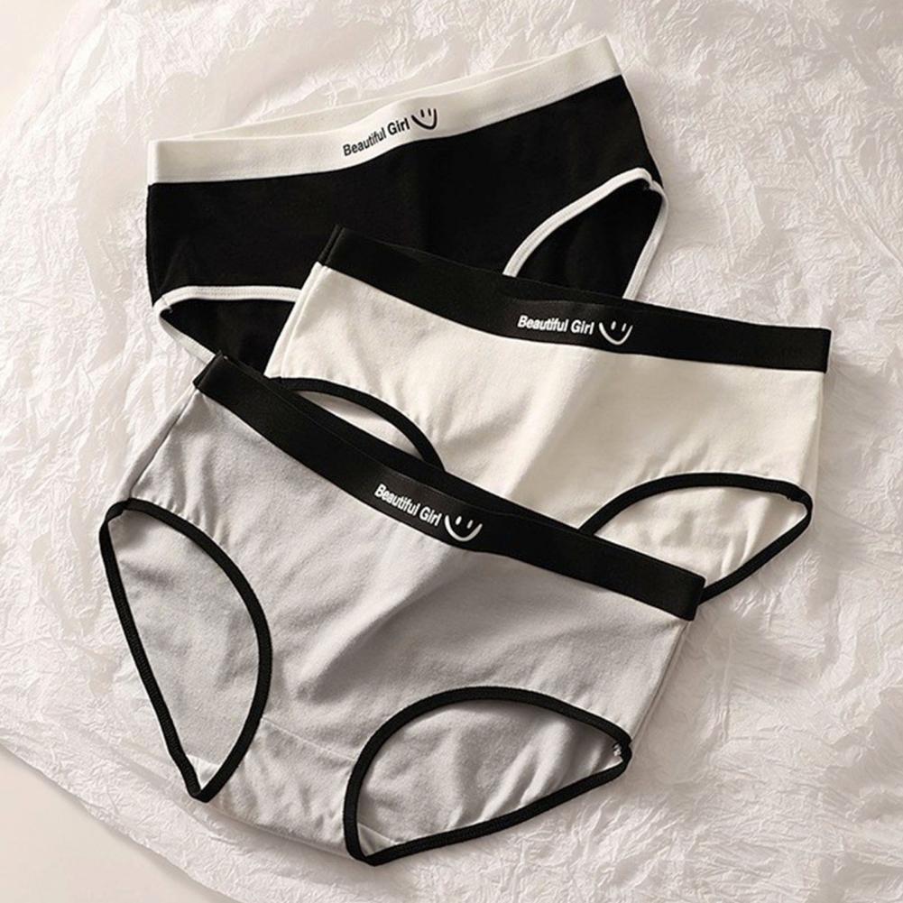 Women Panties Seamless Mid Waist Contrast Color Letter Pattern Elastic Soft Breathable Japanese Style Anti-septic Moisture-wicki