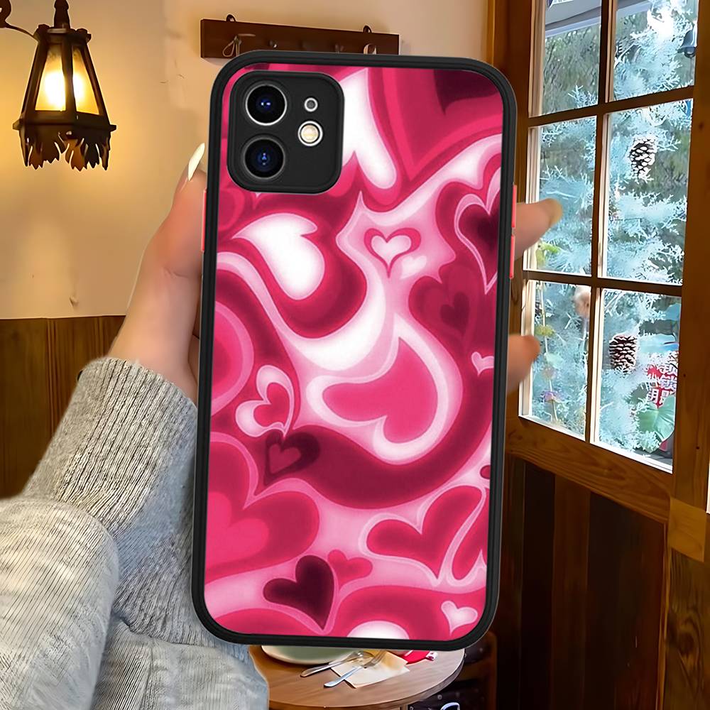 Стиль INS Розовое Сердце Чехол для Телефона Для IPhone 14 X XR XS 7 8 Plus 11 12 13 Pro MAX 13mini Матовый Ударопрочный Чехол