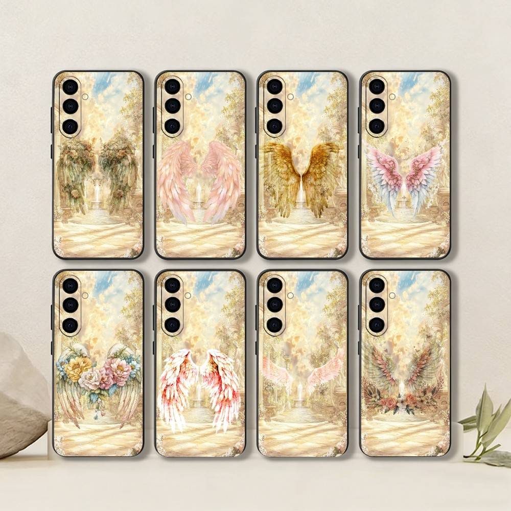 Крыло Ангела Чехол для Телефона Для Samsung Galaxy A73,A72,A71,A70,A53,A52,A51,Мягкий Силиконовый Черный Чехол