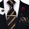 Mens Cool Necktie Tie Clip Boutonniere Hanky Cufflinks Striped Plaid Silk Ties Set