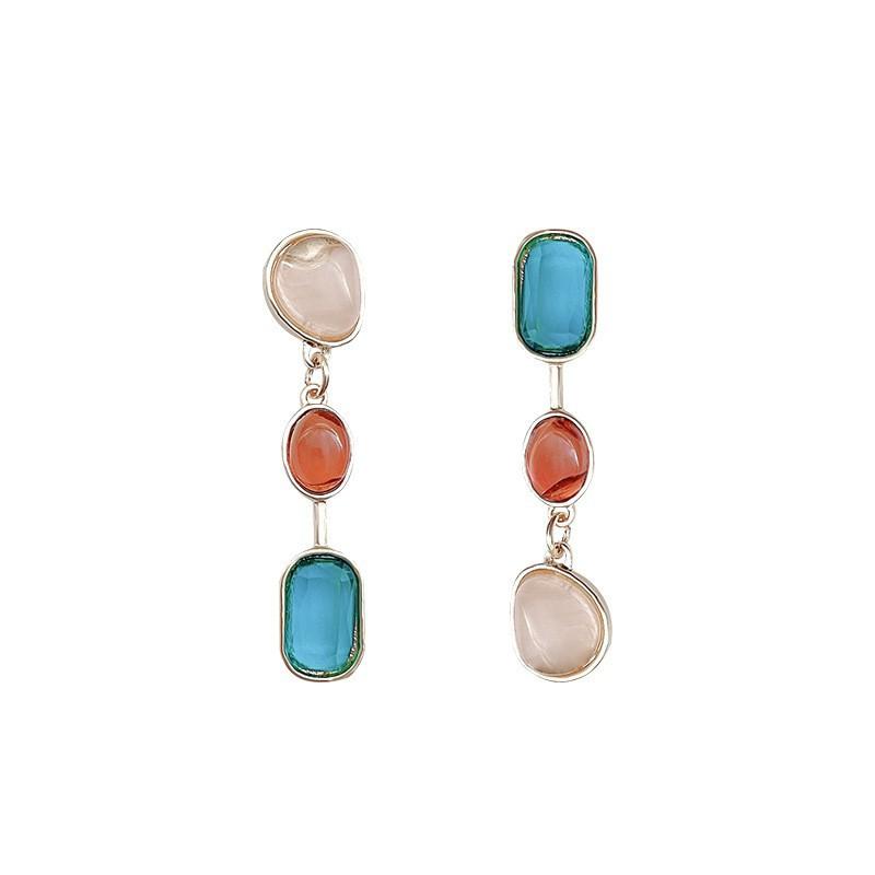 Three Color Square Rhinestones Drop Earrings for Women Korean Sweet Acrylic Beads Dangle Earrings Party Trendy Jewelry