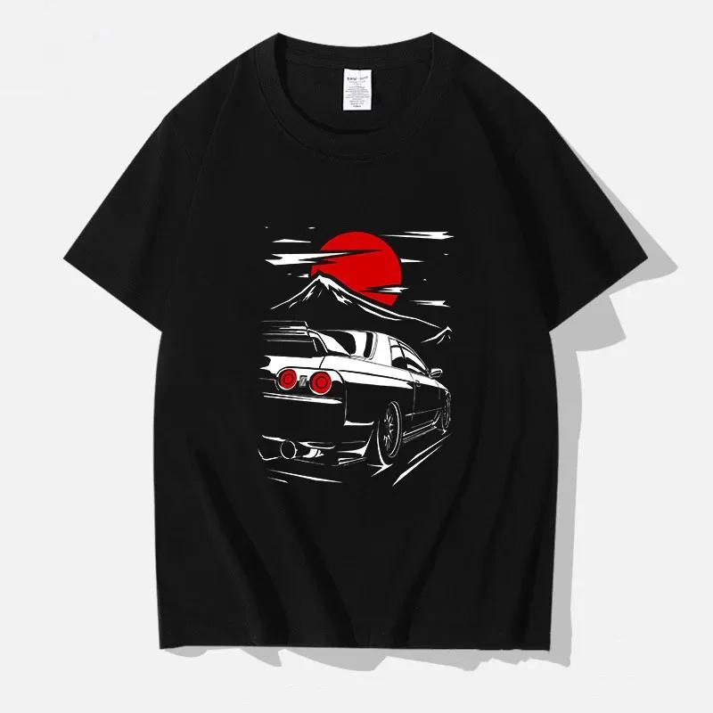 Японский стиль Машина Смешные футболки Мужские Спин-принт уличная одежда Оригинальный дизайн Большие топы футболки Свободные дышащие футболки