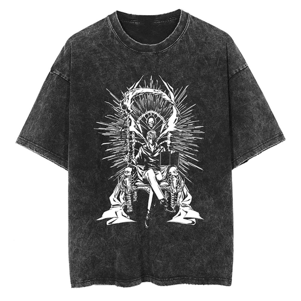 Harajuku Vintage Washed T Shirts Death Note Anime Graphic Printing T Shirt Oversize Cotton Fashion Streetwear Unisex Top Tee