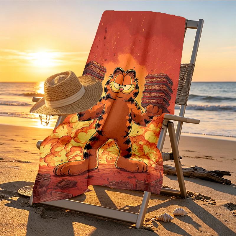 Garfield Print Beach Towel Design, Soft, Lightweight. for Home Bathroom, Spa, Pool, Yoga, Surfing, Camping, Gift for Family, Friend