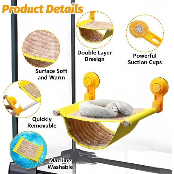 BNOSDM Bearded Dragon Windows Perch Reptile Hammock with Strong Suction Cups Soft Warm Lizards Bed Double Layered Cage Accessories for Chameleon,