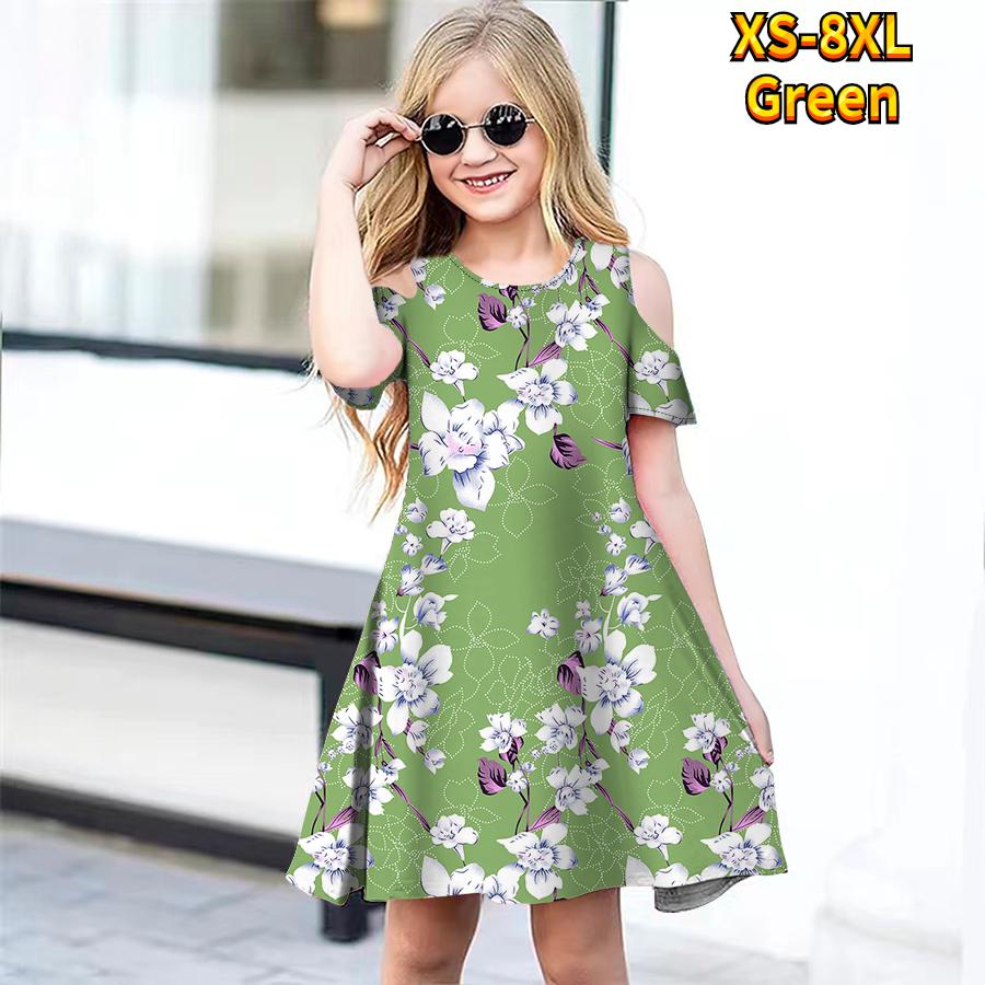 Платья с цветочным розовым и нежным цветочным принтом для девочек. Детское праздничное платье с открытыми плечами для девочек. Платье принцессы. Платье с короткими рукавами для девочек старше 4 лет.