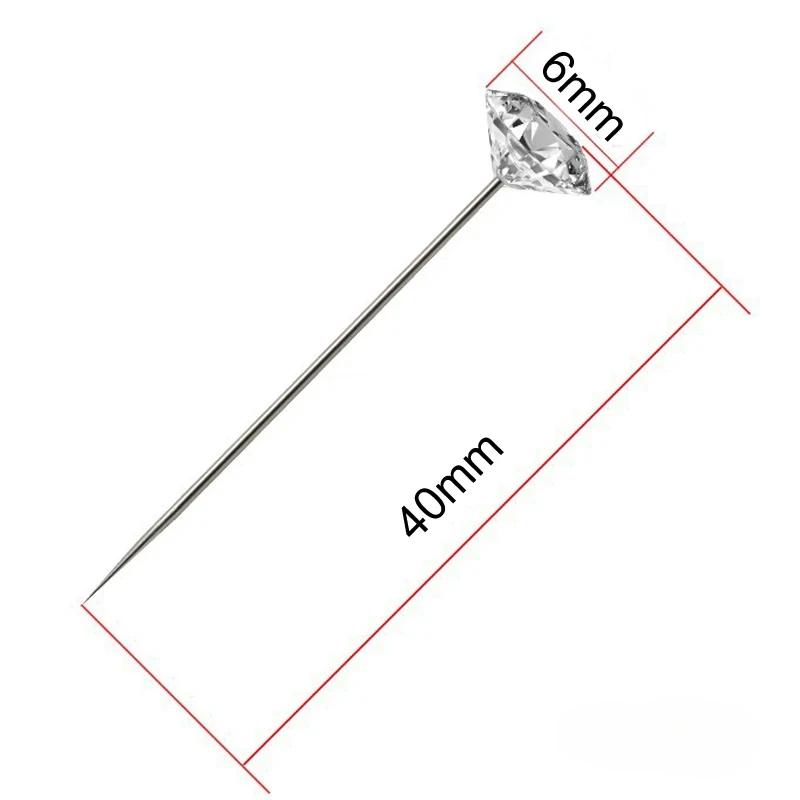1 Коробка 50 шт. булавки из сплава, прозрачные булавки с бриллиантами, булавки для свадебного букета для рукоделия, швейные иглы, пластиковая коробка, швейные принадлежности
