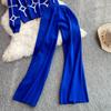 Осенне-зимний дизайнерский трикотажный свитер с брюками, комплект из двух предметов, женская куртка с V-образным вырезом, пальто и брюки длиной до щиколотки, спортивный костюм