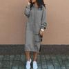 Women's Long Sleeve Casual  Hoodie Sweatshirts Side Slip  Pullover Dress With Pocket
