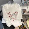 White Love Convenience Sticker Short Sleeved T-shirt Loose Vintage Ladies Tees Summer Round Neck Couple Top