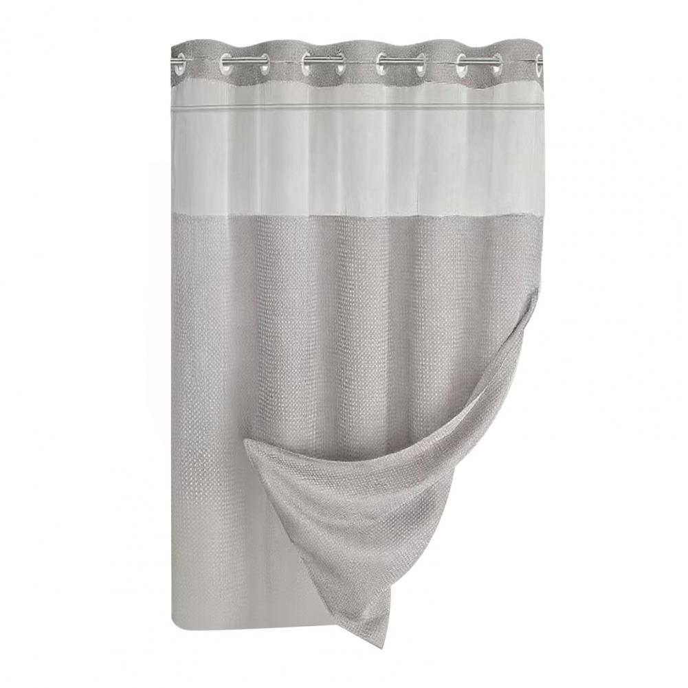 Waterproof Shower Curtain With Translucent Mesh Top And Snap On Liner Hookless Design