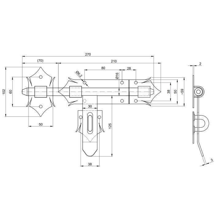 Verrou de porte - KOTARBAU - 270 mm - Acier massif - Revêtement en zinc - Noir