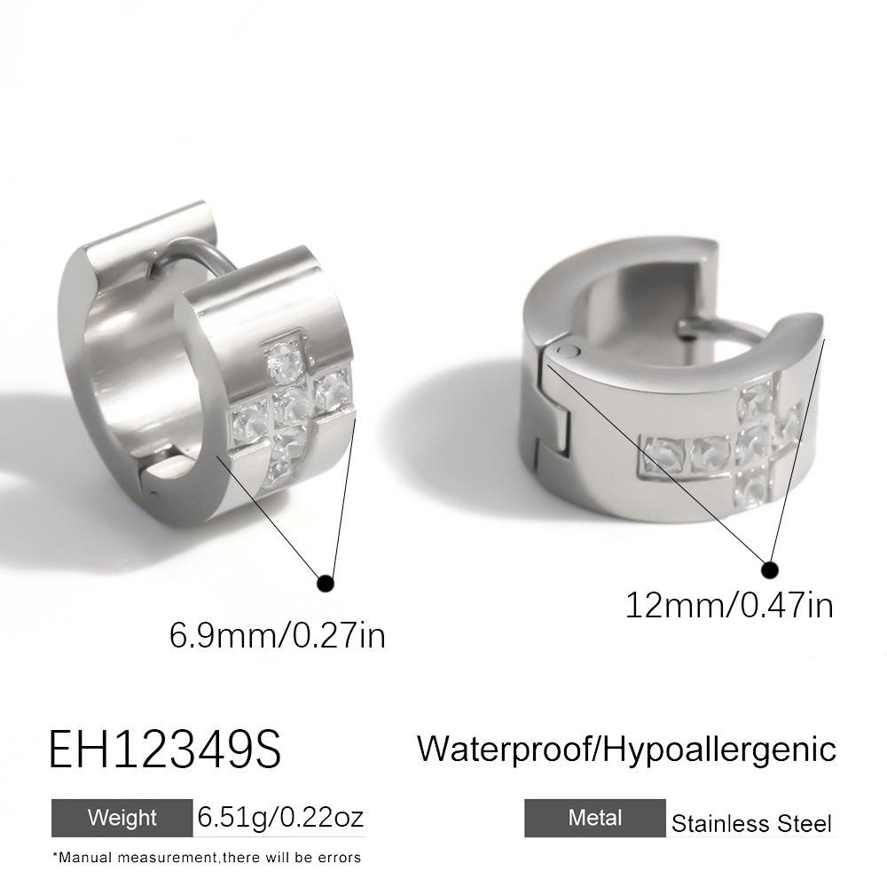 Yuhui Cross-border Stainless Steel C-shaped Embedded Drill Semicircle Solid Color Steel Color Classic Women's Hoop Earrings