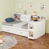 Деревянный диван-кровать 90 x 200 см, Скрытые отсеки для хранения и полки, 2 больших ящика, Многофункциональная розетка, Выдвижной стол, Белый