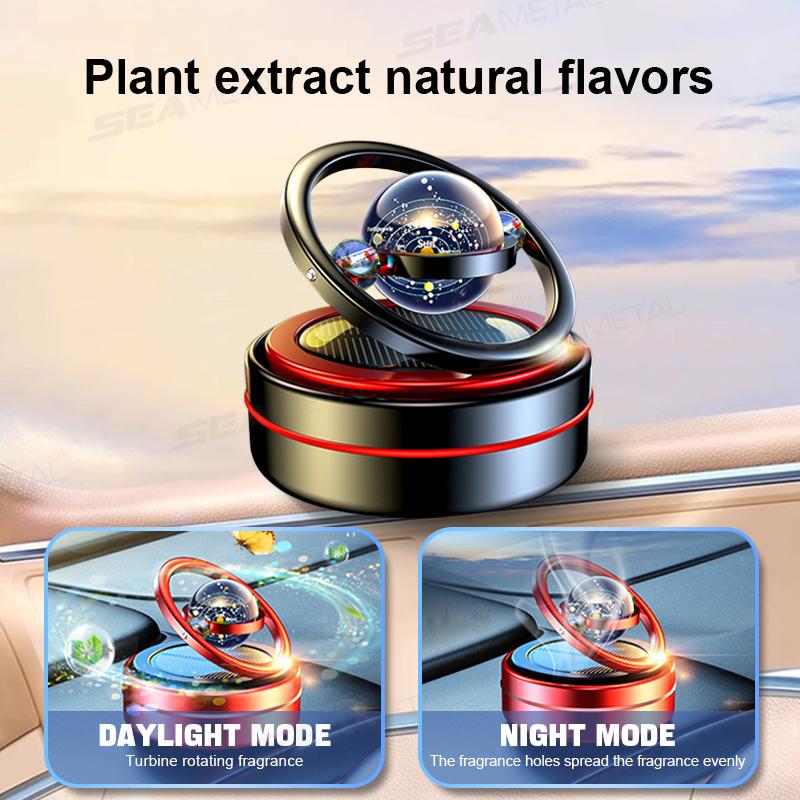 Solar Car Air Freshener Dashboard Fragrance Automatic Rotation Galactic Planets Essential Oil Diffuser Auto Ornaments