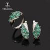 New Natural Emerald Ring Earrings Jewelry Set Light Luxury Fashion 925 Sterling Silver Women's Fine Jewelry
