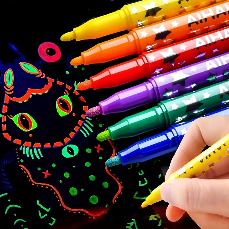 6pcs Glow in The Dark Highlighter Markers Fluorescent No Bleed Colored Marker Pens for Drawing Poster Making Crafts Art Supplies