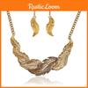 Fashion Rhinestone Decoration Feather Design Women Gold Necklace And Earring Set For Gift Giving And Travel Souvenirs