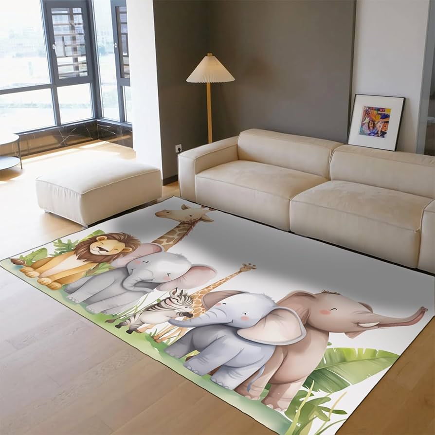 Cartoon Elephant Non-slip Rug Wild Animal Pattern Carpet for Living Room Bedroom Indoor Patio Garden Decor Mat Home Doormat