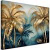 Canvas Print, Blue and Gold Palms On Grey Background
