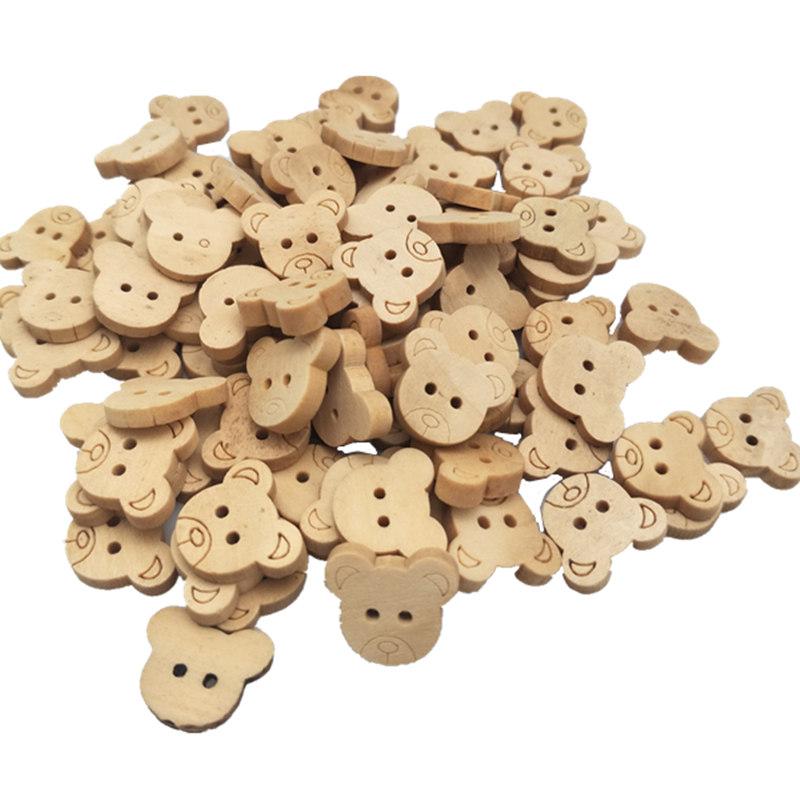 20 шт./50 шт./100 шт. Декоративные деревянные пуговицы в виде медведя Натуральные подвески в виде плюшевого мишки 2 отверстия Деревянные пуговицы для шитья для детей 7Nk247
