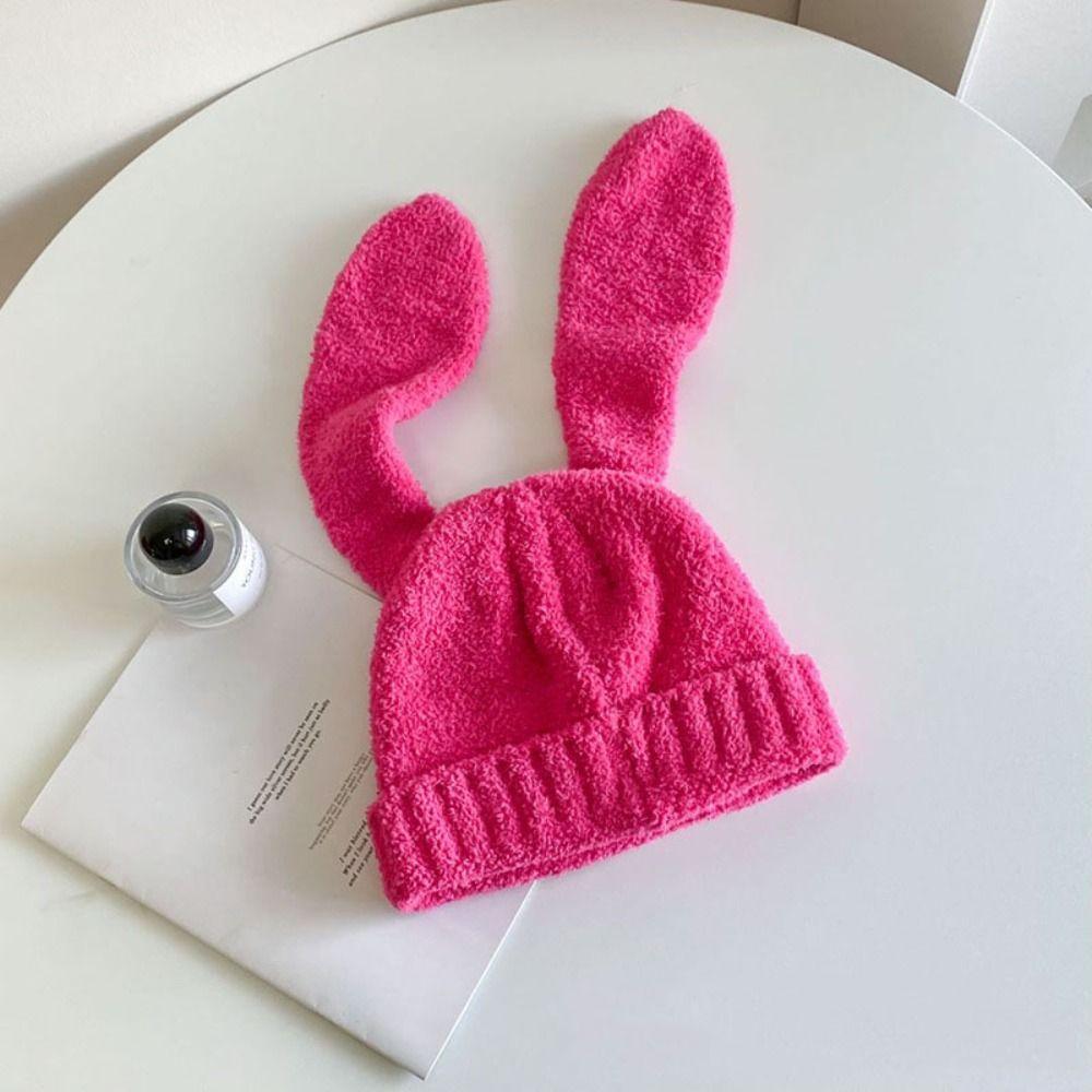 Knitted Rabbit Ear Hats Solid Color Plush Skull Cap Lovely Women Beanie Hat Girl