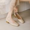 Nude Leather Grandma Shoes Women's Thick Heel 2025 New French Medium Heel Women's Shoes Summer Soft Leather Not Tired Feet Single Shoes