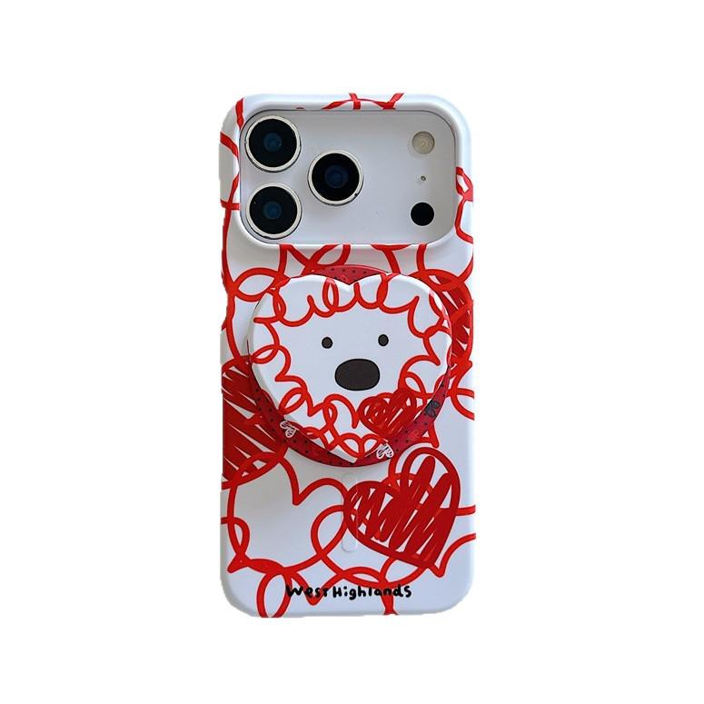 Магнитный чехол-подставка с граффити-сердцем и щенком для iPhone 17/16 Pro Max/15 Pro