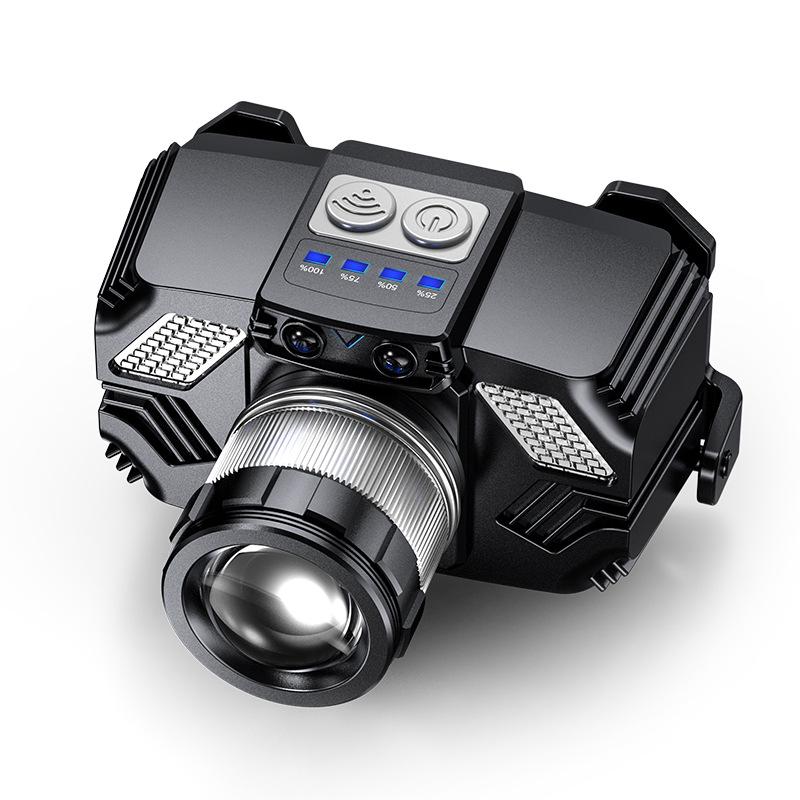 Перезаряжаемый налобный фонарь с высоким световым потоком и цифровым дисплеем для ночной рыбалки и чрезвычайных ситуаций