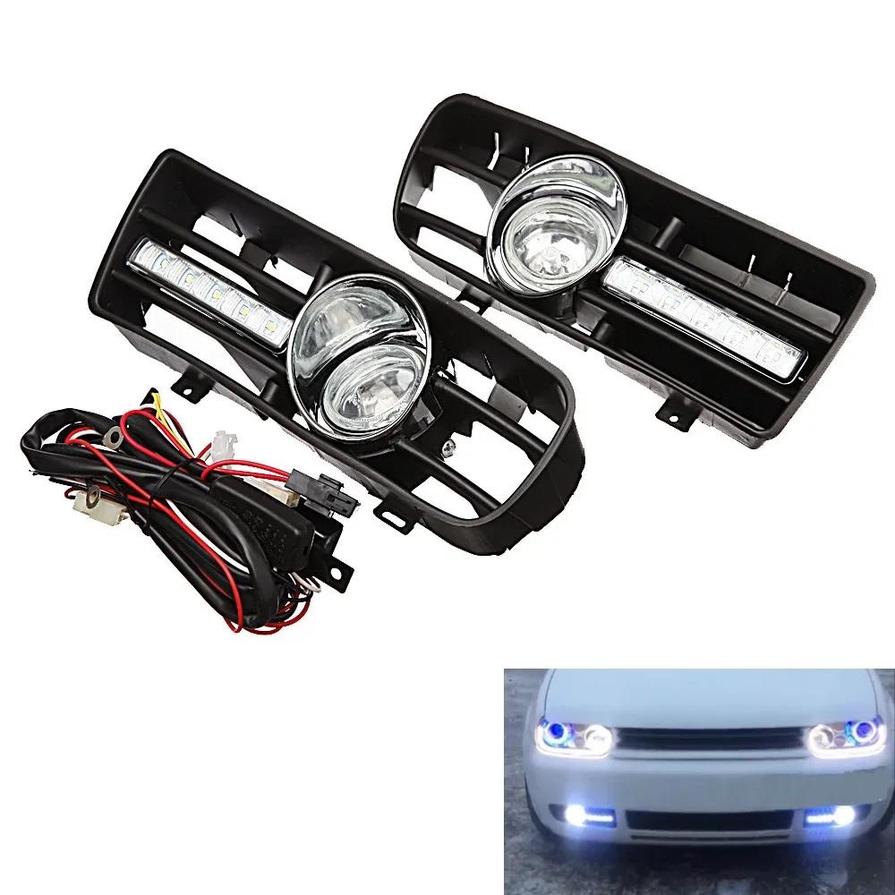 1 Pair Car Front Bumper Headlight Sport Grill Kidney Running Lights For VW GOLF MK4 1997-2006 With LED DRL Fog Lamp Accessories