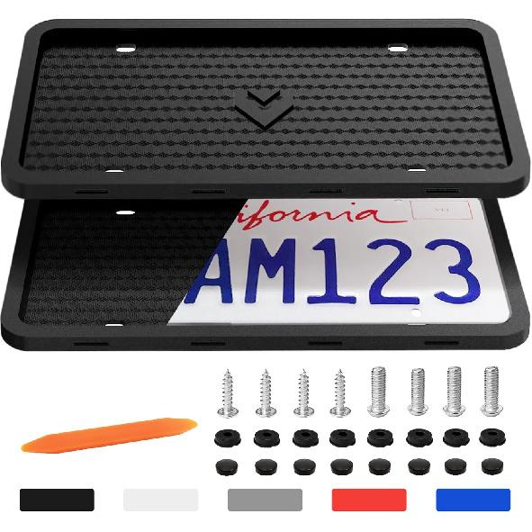 Aujen Silicone License Plate Frames 2 PCS For US Standard Car, Rattle-Proof And Easy Tallation License Plate Holder (Black)