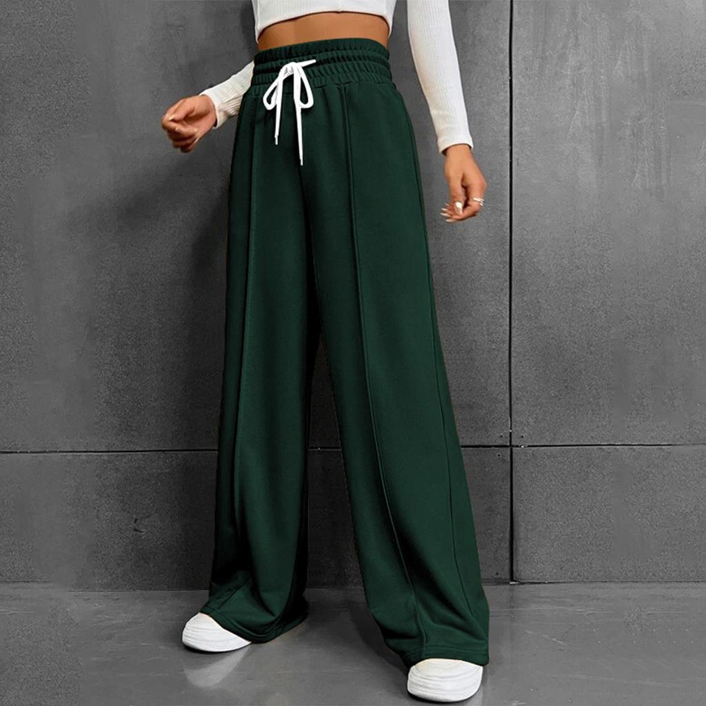 Женские модные однотонные универсальные повседневные брюки с карманами, свободные спортивные брюки с высокой талией и широкими штанинами на шнурке