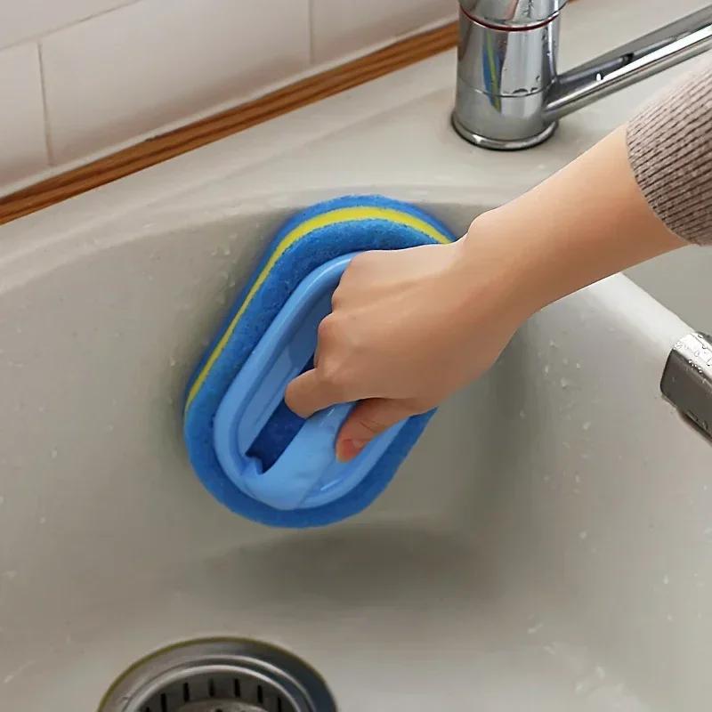 Kitchen Bathroom Toilet Cleaning Magic Sponge Glass Wall Cleaning  Bath Brush Handle Sponge Ceramic Window Slot Clean Brush