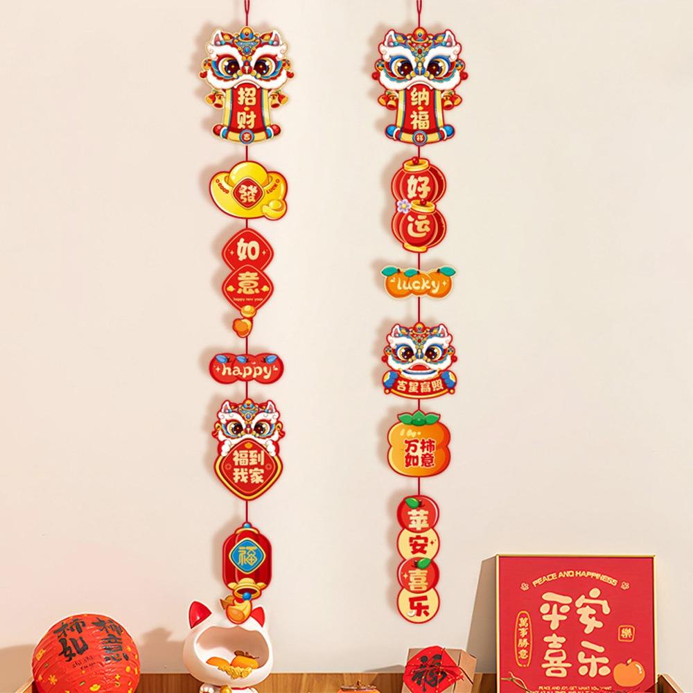 2pcs Cartoon Chinese New Year Pendants Blessing Handmade 2026 Horse Year Couplet Traditional Paper Fu Character Pendant