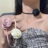 Французское винтажное колье с розой, стильное, на шнуровке, темпераментное, милое колье, подходящее для женщин, для ношения на свиданиях