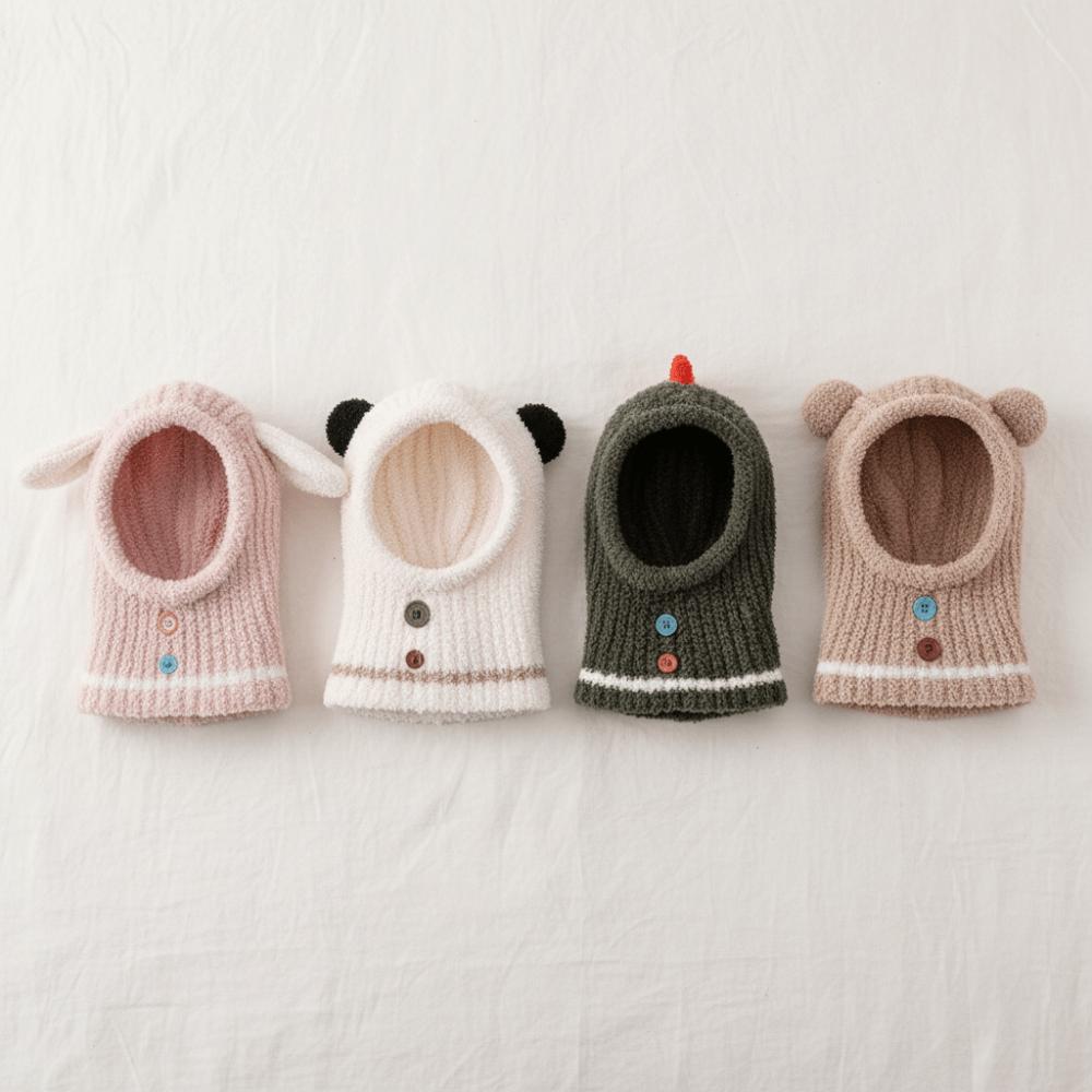 Plush Balaclava Pullover Hat Rabbit Kids Hooded Beanie Warm Ear Protection Scarf Cap Outdoor
