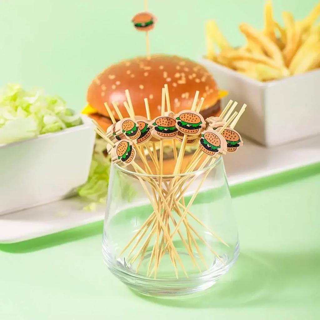 100Pcs-Hamburger Garnish Bamboo Sticks Disposable Fruit Stick Snack Skewers Party Buffet Bamboo Food Picks Bento Tools
