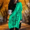 New In Autumn Totem Leaf Print Plus Size Dress Women O'neck Long Sleeves Casual Pocket Dresses