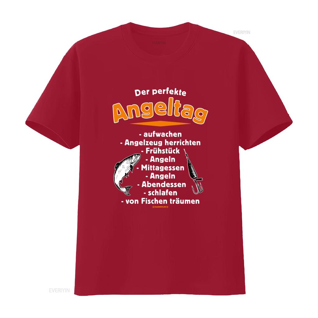 Mens Angler T Shirt The Perfect Fishing Day Funny Sayings Activities Design vintage Washed graphic Unisex homme Slightly Soft