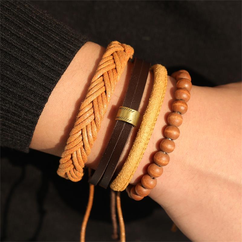 Batman Vintage Rope and Beads Multi-Layer Leather Bracelet Set for Men