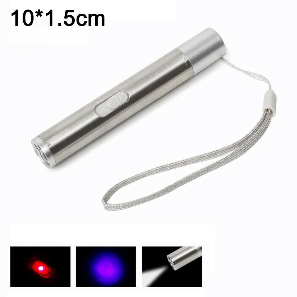 Mini 3 In 1 Cat Laser Pointer Toy USB Rechargeable Flashlight UV Light