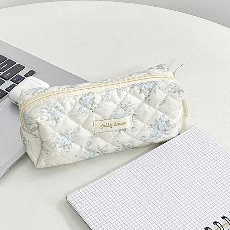 Kawaii Pencil Case Korean Style Simple Floral Pencil Pouch For Girl Soft Cotton Large Capacity Stationery Storage Bag