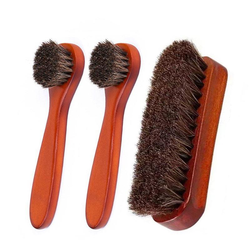 Long Handle Cleaning Oiling Brush Horsehair Shoes Polish Brushes Kit Leather Shoe Boots Care Clean Applicators