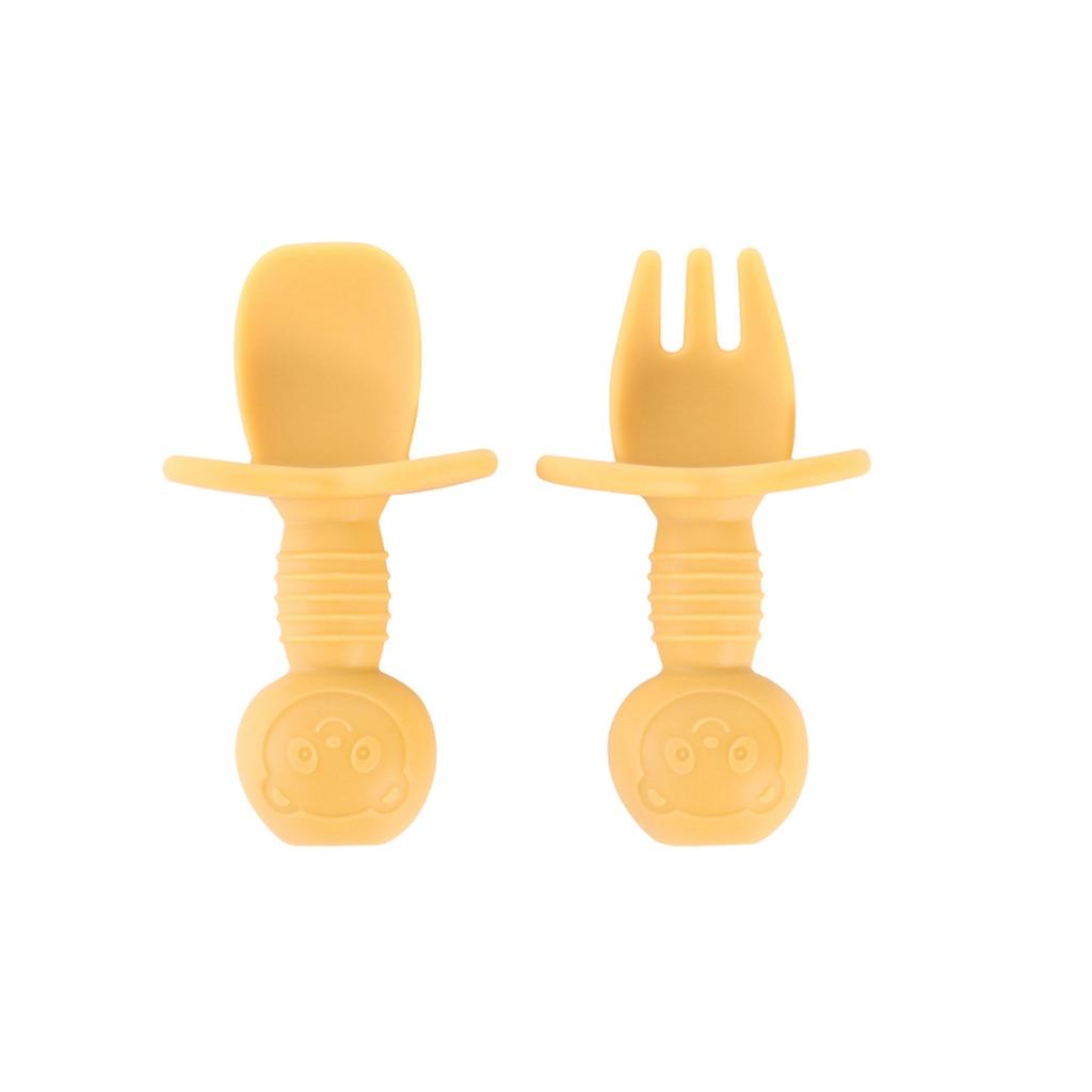 Beginner Silicone Cutlery Set Toddler Spoons Self Feeding 6+Months, Baby Led Weaning Supplies, Easy Grip Toddler Utensils, Baby Feeding