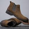 Fashion Winter Men Chelsea Boots Brown Slip-On Cow Leather Trend Man Leisure Ankle Boots Black High Top Casual Shoes896