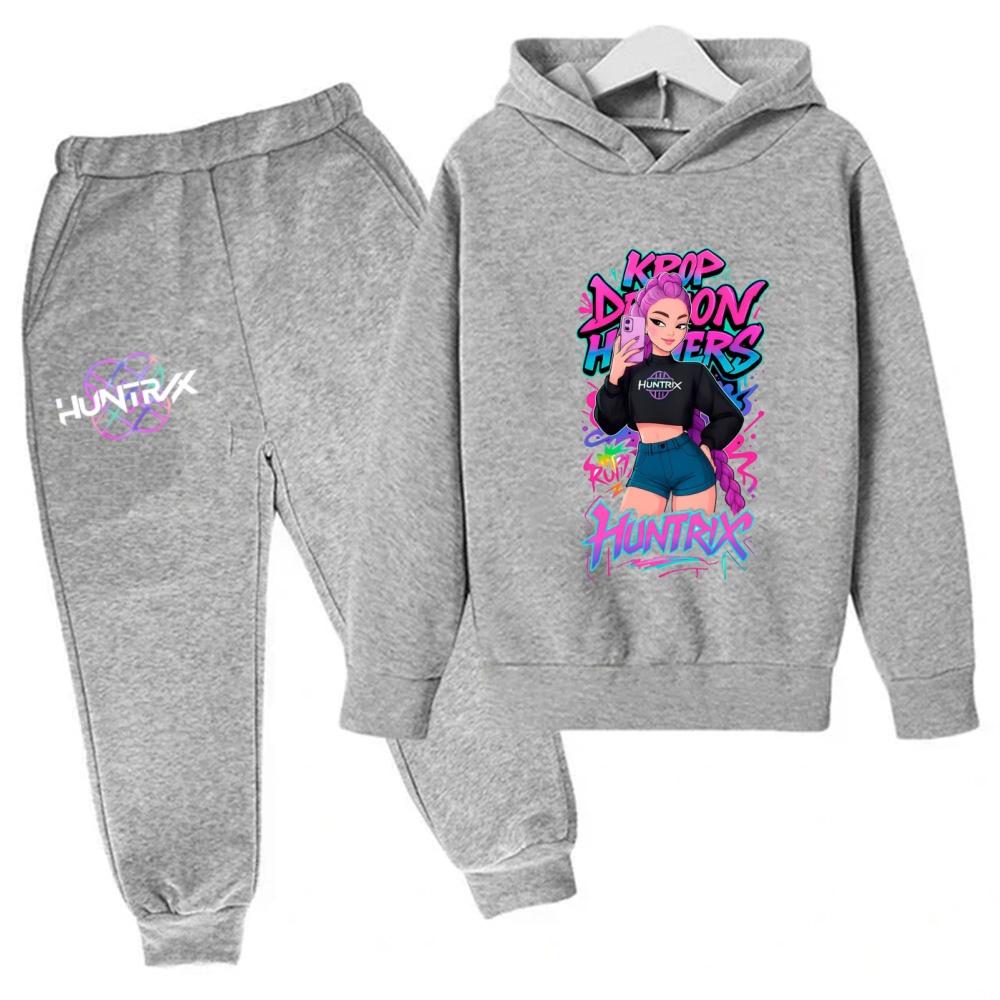 K-pop Охотники на демонов Детский мультяшный комплект из 2 предметов: толстовка с длинным рукавом и брюки. Наряд для малышей, девочек и мальчиков. Бутиковая одежда. Костюм