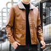 Black Leather Jacket for Men In Autumn and Winter, New Trend Lamb Fleece Motorcycle Jacket, Thickened and Warm, Short Casual Leather Jacket
