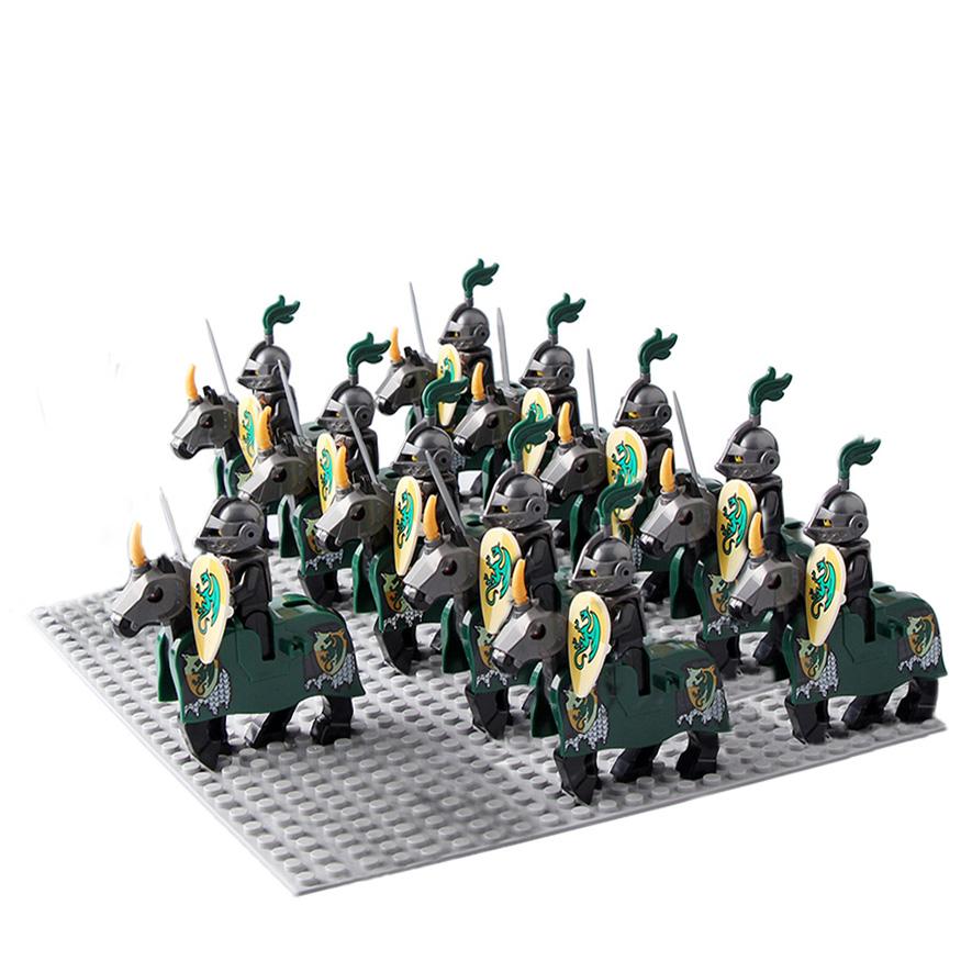 Medieval Knights Castle Cavalry Rohan Soldiers Guard Army Lotr Cavalier With Weapon Armor Helmet Shield and Horse Figure Blocks