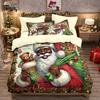Three-piece Christmas Bedding Set, Brushed Duvet Cover and Pillowcase Set with Santa Claus Digital Print