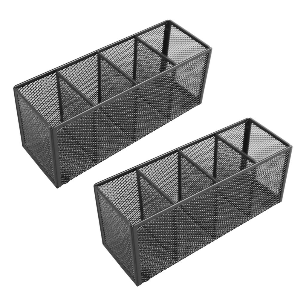 Mesh Pen Holder 4 Compartments Multipurpose Metal Pencil Organizer for Countertop Desk School